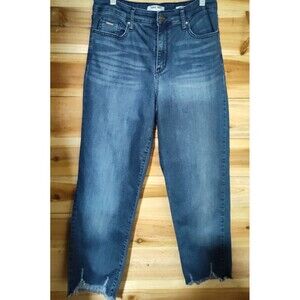 Nine West Jeans Women Size 12 Blue Denim High-rise Straight Ankle Raw Hem